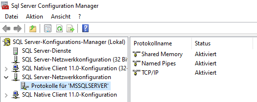 Protokolle Microsoft SQL Server-Konfigurations-Manager