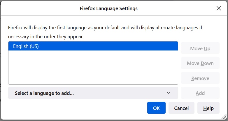Mozilla Firefox Language Settings