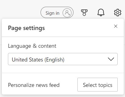 Microsoft page settings English