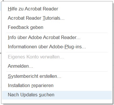 Adobe Acrobat Reader - Untermenü