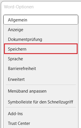Microsoft Office - Speichern-Optionen
